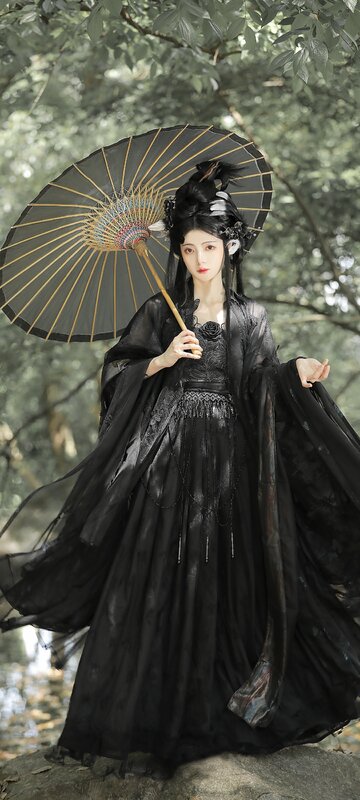 Hanfu National Style Waist length Detachable Hezi Skirt Large Sleeve Shirt Immortal Qi Dark Kimono Hanfu Skirt Set