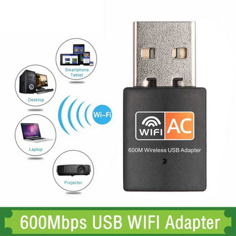 Adaptador USB WiFi de banda dupla, placa de rede sem fio, Wi Fi, Dongle PC, 600Mbps, 2.4GHz, 5GHz