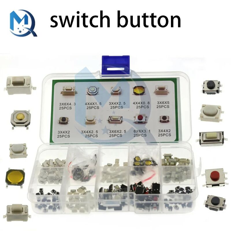 250Pcs/Box 10 Model SMD Tactile Push Button Switch Kit Car Remote Control Tablet Micro Momentary Key Touch Switch Assortment Set