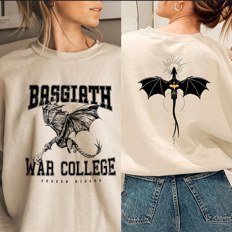 Vintage vierten Flügel Sweatshirt Drachen reiter 2 Seiten druck Basgiath War College Hoodie Empyrean Serie Fantasy Buchish Sweatshirts
