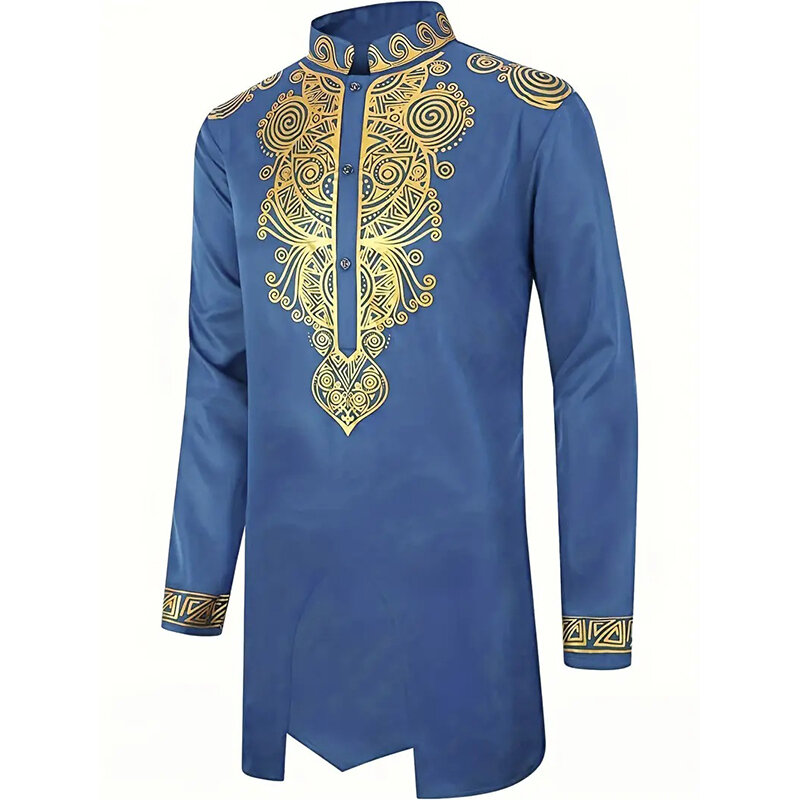 Jubba-Robe Musulmane Imprimée pour Homme, Tenue Musulmane du Moyen-Orient, Disponible en Bleu, Noir, Rouge et Blanc