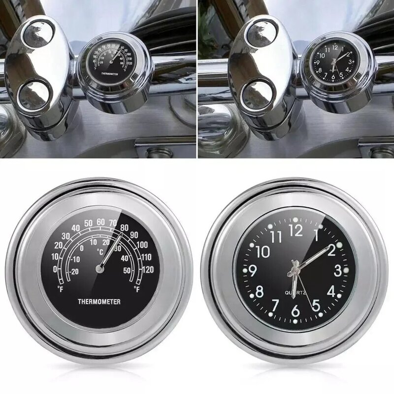 นาฬิกามอเตอร์ไซค์22-25มม. เครื่องวัดอุณหภูมิเครื่องวัดอุณหภูมิเครื่องวัดอุณหภูมิรถมอเตอร์ไซด์กันน้ำอุปกรณ์เสริมมอเตอร์ไซค์ Jam stang การตกแต่ง Moto