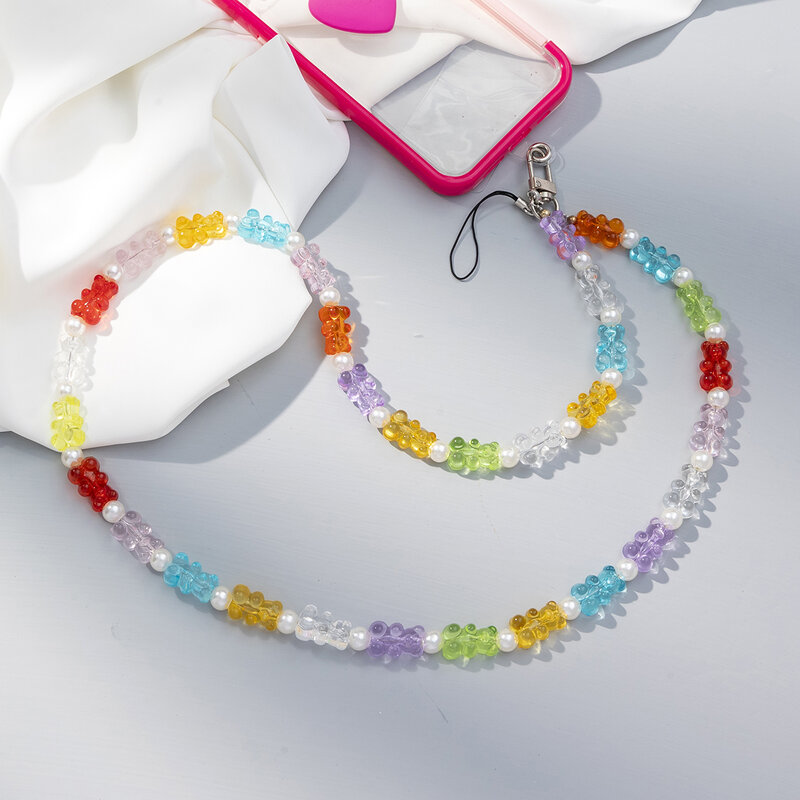 Lanière de téléphone portable en acrylique perlé en forme de cœur pour femme, longue sangle anti-perte, bijoux à la mode