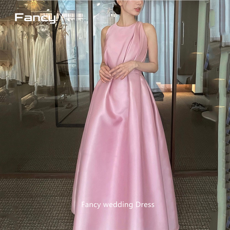 Phantasie Korea erröten rosa Korea Abendkleider Vintage Satin bodenlangen einfachen formellen Party Ballkleider Hochzeit Fotoshooting