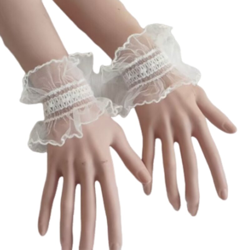 652F Verzierte elastische Handgelenkmanschetten Frühling Sommer Schöner Rock Abnehmbare Ärmel Volants Handgelenkärmel für Frauen