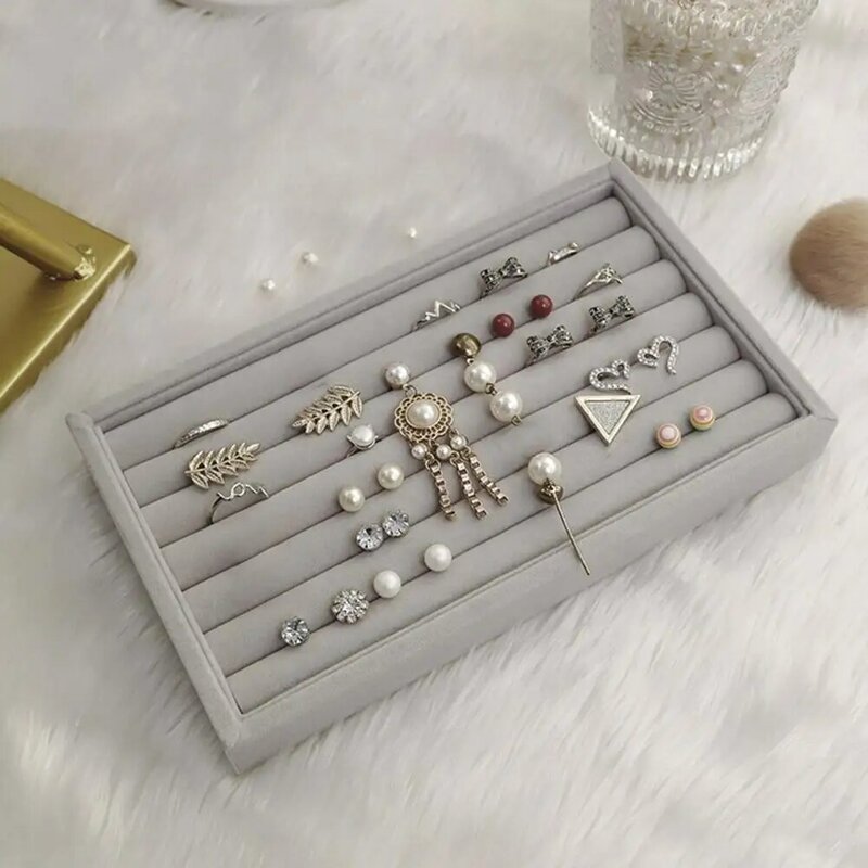Portable Velvet Jewelry Organizer Tray Ring Necklace Display Storage Box Multi-Grids Earring Jewelry Showcase Drawer Storage