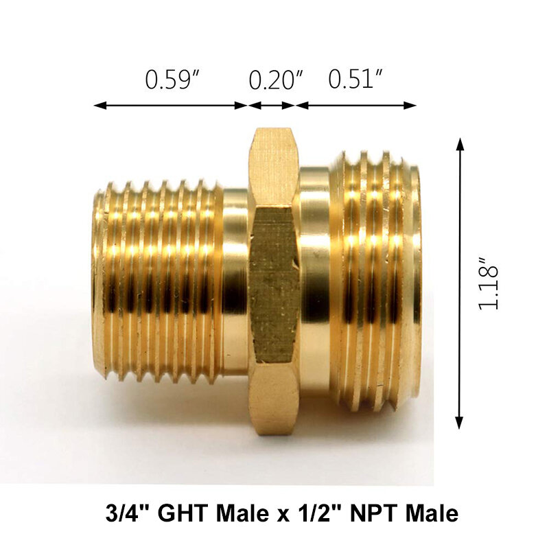 Raccords de tuyau d'arrosage en laiton, connecteur mâle à mâle, adaptateur de tuyau mâle pour tuyau d'eau allergique, 3/4 "GHT, 1/2" NPT, 3/4 "NPT