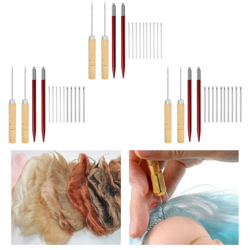 Herramientas de enraizado de pelo de muñecas, 10 agujas, 2 soportes, 2 Awls, Kits de fabricación de muñecas, para cabello, herramientas de fabricación