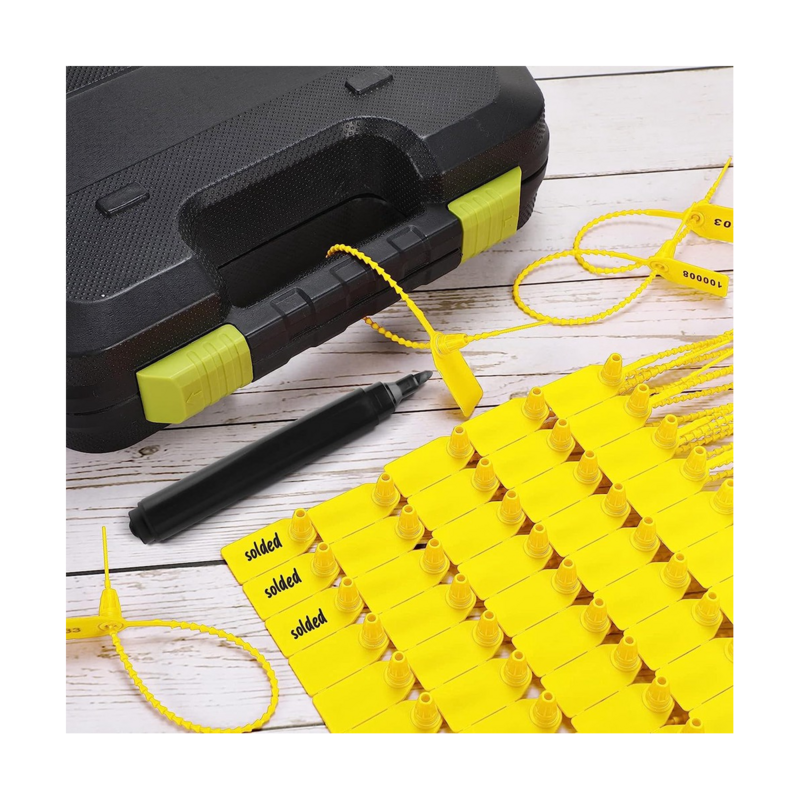 1000 szt. Plomb z tworzywa sztucznego uszczelka gaśnica przywieszki identyfikatory plomby z numerami bezpieczeństwa na suwak (żółte)