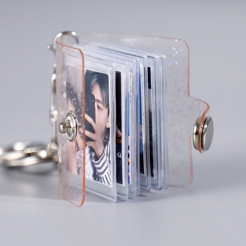 Portátil Transparente Photo Album Keychain, DIY Mini Foto Bolsos De Armazenamento, Chaveiro, Novo, 1/2"
