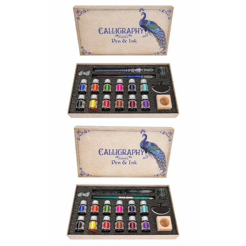 Zestaw stalówek dla początkujących zawiera 12 kolorowych butelek z atramentem kaligrafia zestaw pióro ze szklaną stalówką dla dorosłych ucznia na prezent kaligrafii