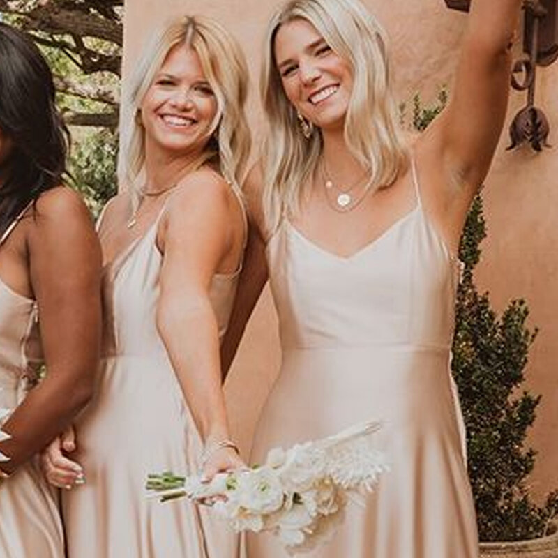 Elegant Sleeveless Satin Bridesmaid Dresses 2023 Simple Spaghetti Straps Floor Length Wedding Party Gowns Vestidos Para Boda