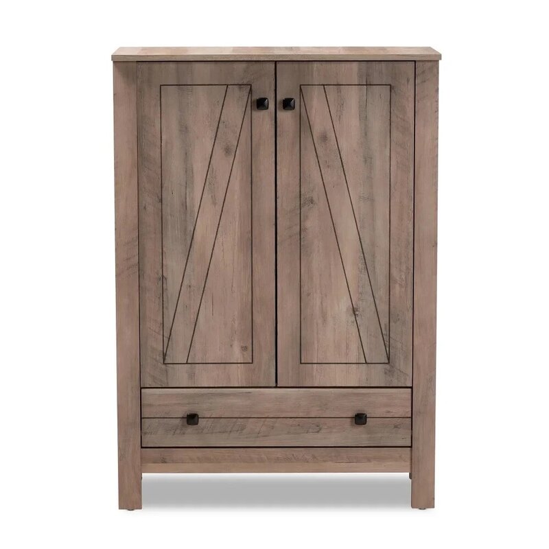 Mueble zapatero de estilo moderno y contemporáneo, mueble de madera con acabado de roble Natural, 1 cajón