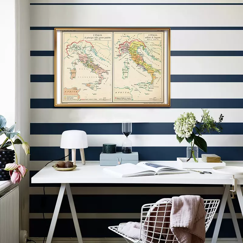 59*42Cm Peta Retro Italia Dalam Poster Seni Dinding Klasik Italia Lukisan Kanvas Perlengkapan Perjalanan Sekolah Dekorasi Rumah