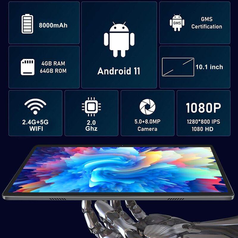Crelander T20 Pro 2 In 1 Tablet Pc 10 Inch Octa Core 4Gb Ram 64Gb Rom 8000Mah Batterij Android 11 Tablet Met Toetsenbord Muis