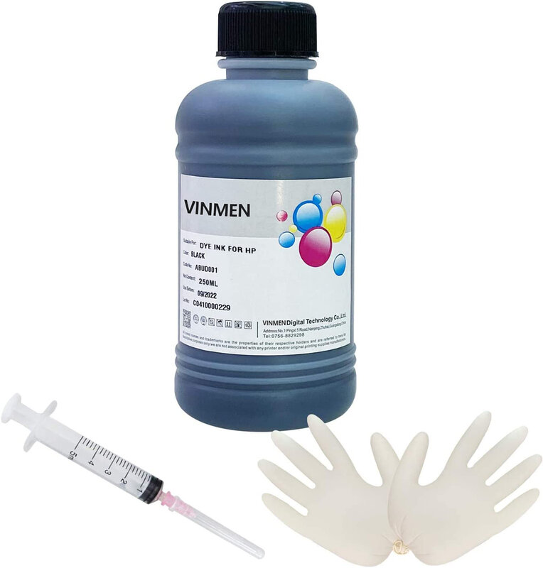 VINMEN Printers-Kit de recarga de tinta negra, 250ml, tinta a granel