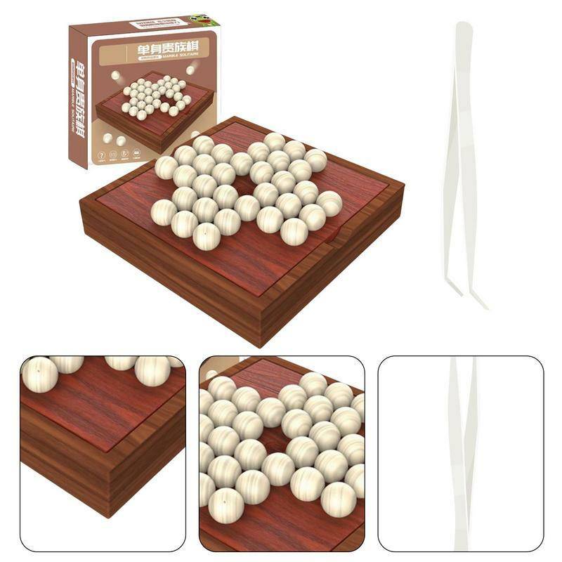 Wooden Marble Solitaire Board Game Handmade Solitaire Games For Kids Tick Tac Toe Decorative Board For Coffee Table Board Games