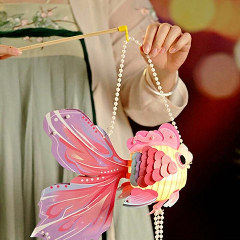Goldfish-linterna brillante hecha a mano, colgante tridimensional, Festival de medio otoño