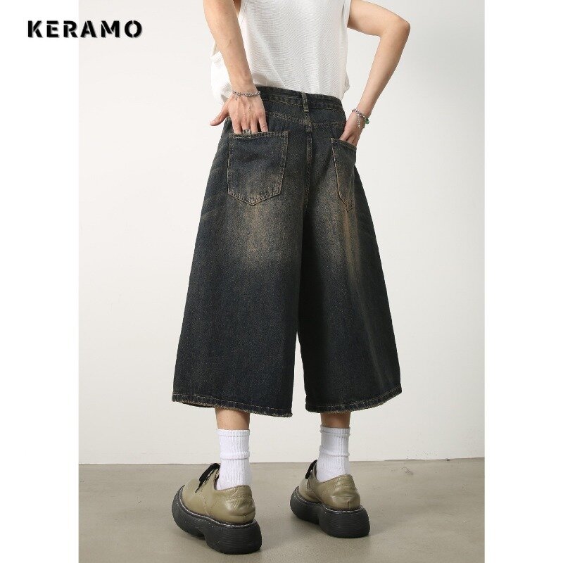 Женские широкие мешковатые джинсовые шорты в стиле ретро, свободные шорты с высокой талией в стиле Харадзюку, модные шорты в стиле панк, лето 2024