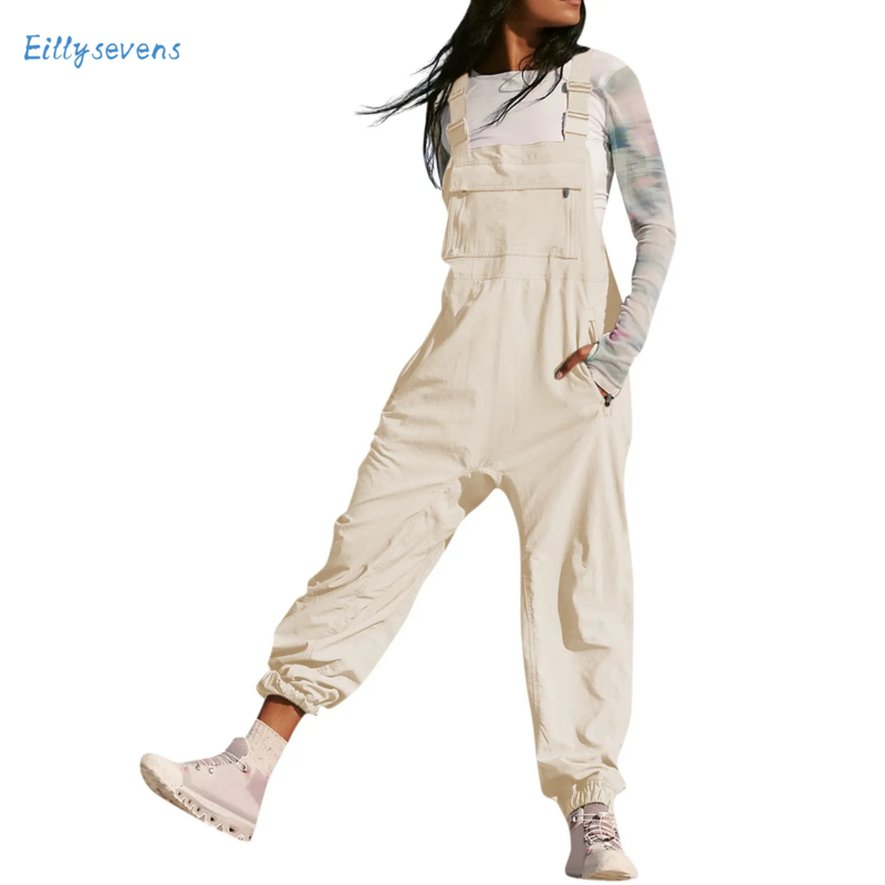 Women'S Overalls Jumpsuits Casual Loose Adjustable Straps Bib Long Pant Jumpsuits With Pockets New Solid Color All-Match Rompers