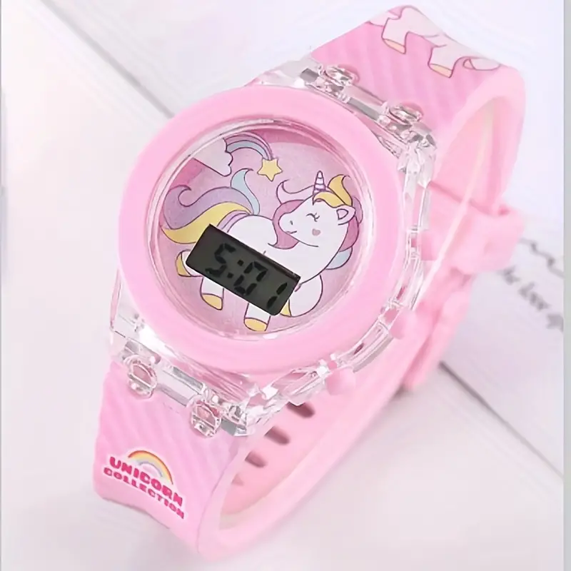 Reloj electrónico de unicornio de dibujos animados para niñas, juguete de mesa para niños