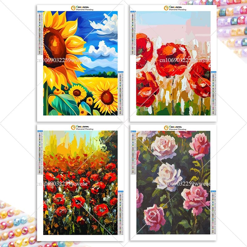 DIY Diamond Painting New Collection 2024 Sunflower Peony Rose Mosaic Cross Embroidery Oil Painting Printed For Decorative Wall
