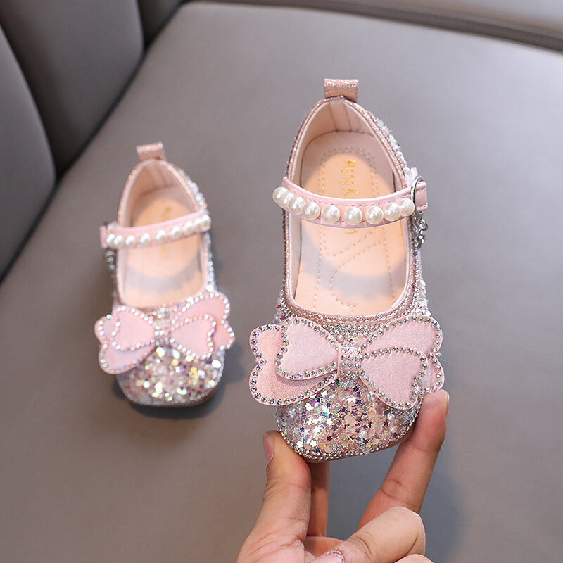 New Girls Glitter Wedding Performance Shoes Fashion Bling Versatile Kids Flats Princess Toddler Anti Skid Dance Mary Jane Shoes
