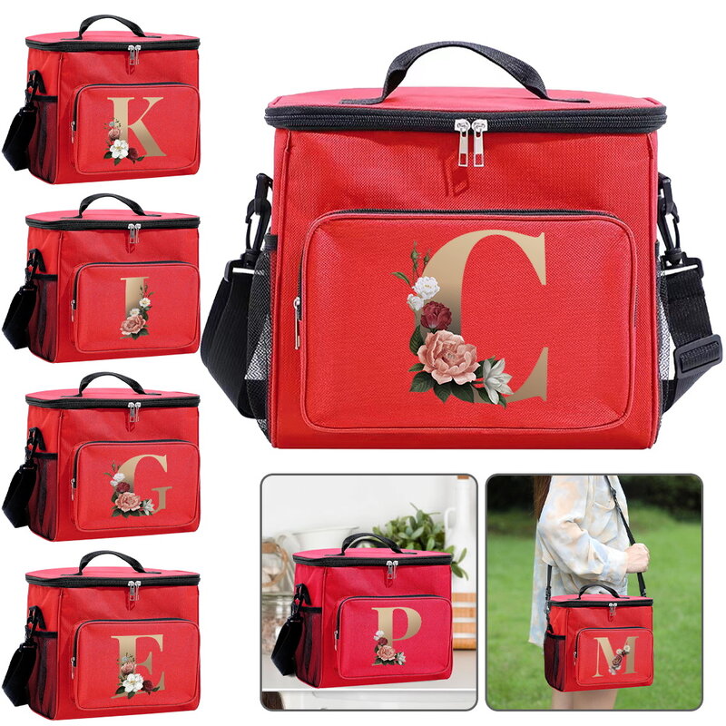 Insulated Lunch Bags Cooler Box Thermal Organizer Handbag for Student Waterproof Camping Storage Boxes Gold Letter Pattern