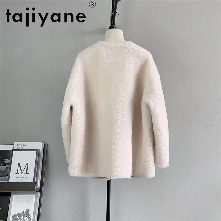 100% Tajiyane Wool Coats for Women Autumn Winter Elegant V-neck Sheep Shearing Jacket Fashion Lambs Coat Female Jackets