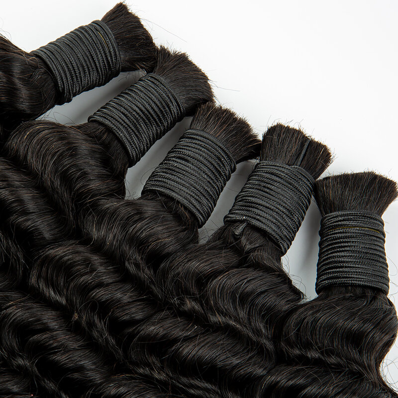 NABI-extensiones de cabello de onda profunda para mujer, extensiones de cabello a granel sin trama, paquete de cabello negro Natural, trenzado