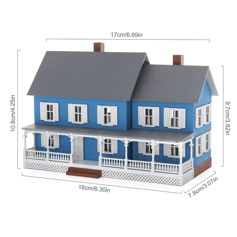 Evemodel HO Scale Model Village House Two-story Building with Porch for Model Trains JZ8707B