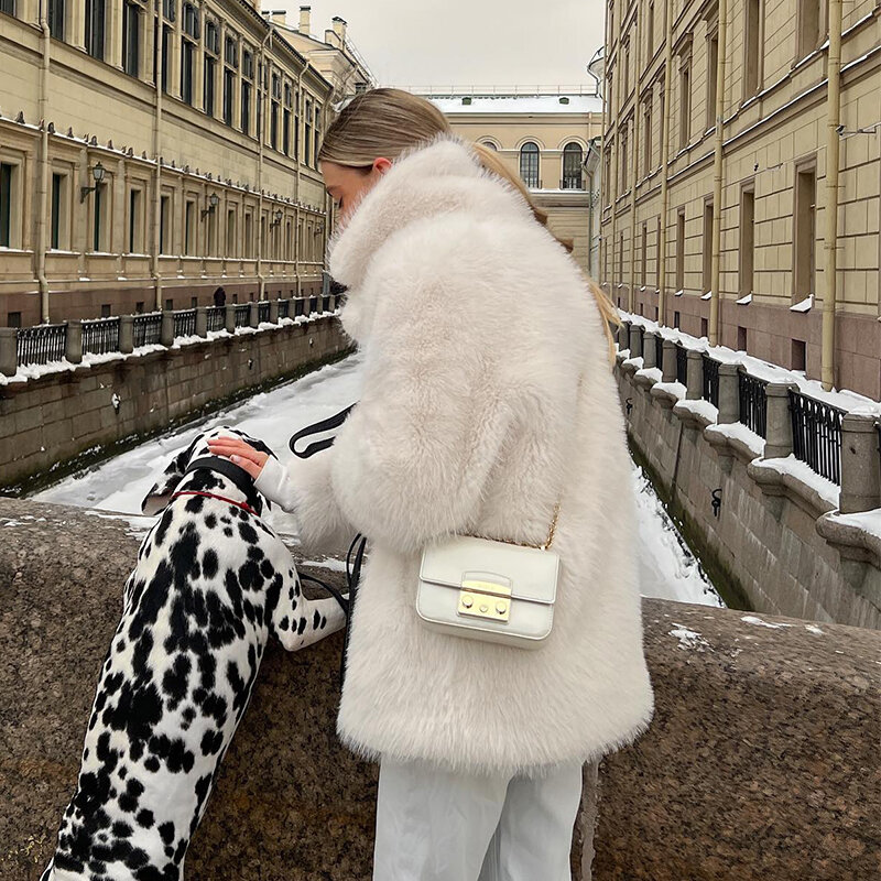 여성용 푹신한 모피 인조 모피 재킷, 두껍고 따뜻한 긴 여우 모피 코트, 겨울 겉옷, 아이코닉 럭셔리 브랜드 패션