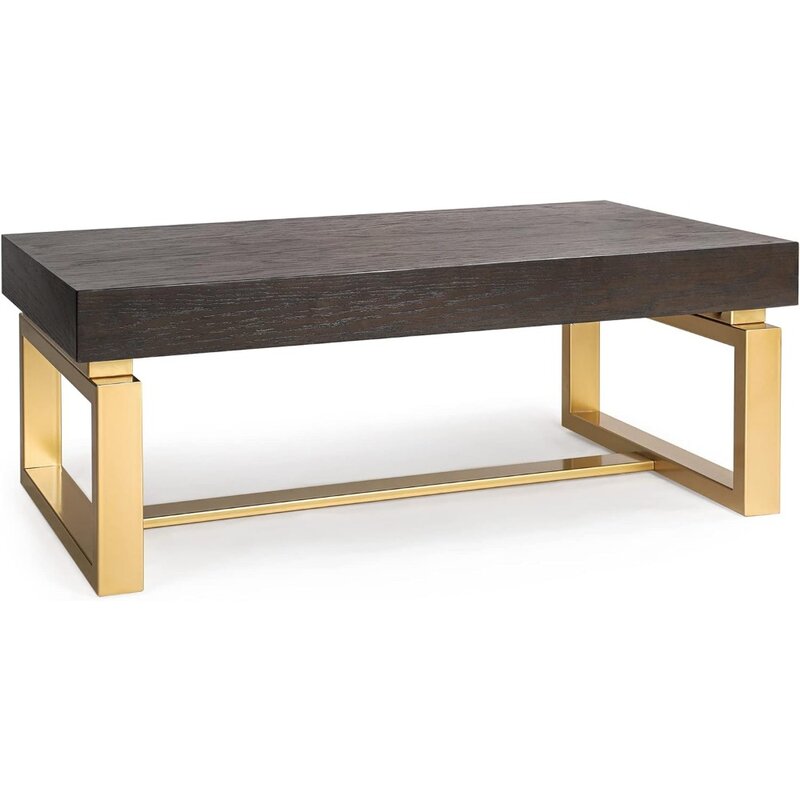 โต๊ะกาแฟสำหรับห้องนั่งเล่นโต๊ะกาแฟขนาดเล็กที่มีขาสีทองด้านบนโอ๊ก42 "L x 21" W x 15 "H