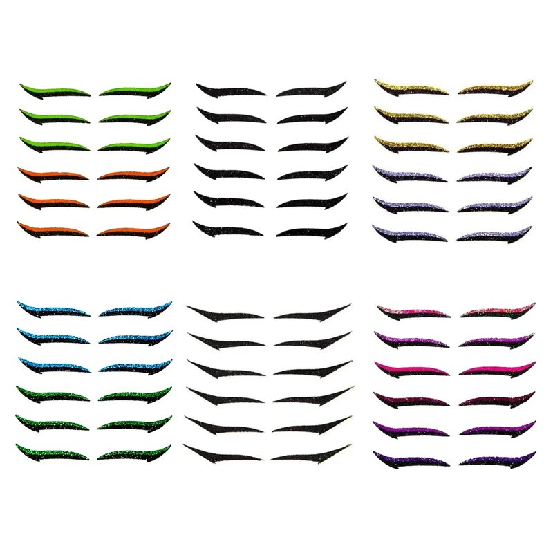 Glitter Eyeliner Sticker Set Remendo impermeável para pálpebras de linha dupla, reutilizável auto-adesivo palpebra, maquiagem beleza ferramenta 6 pares