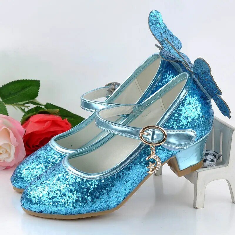 2024 nowe prawdziwe zdjęcia koreańskie damskie buty na wysokim obcasie dziewczęce buty księżniczki kryształowe buty na wysokim obcasie dziecięce buty dziewczęce dla dzieci