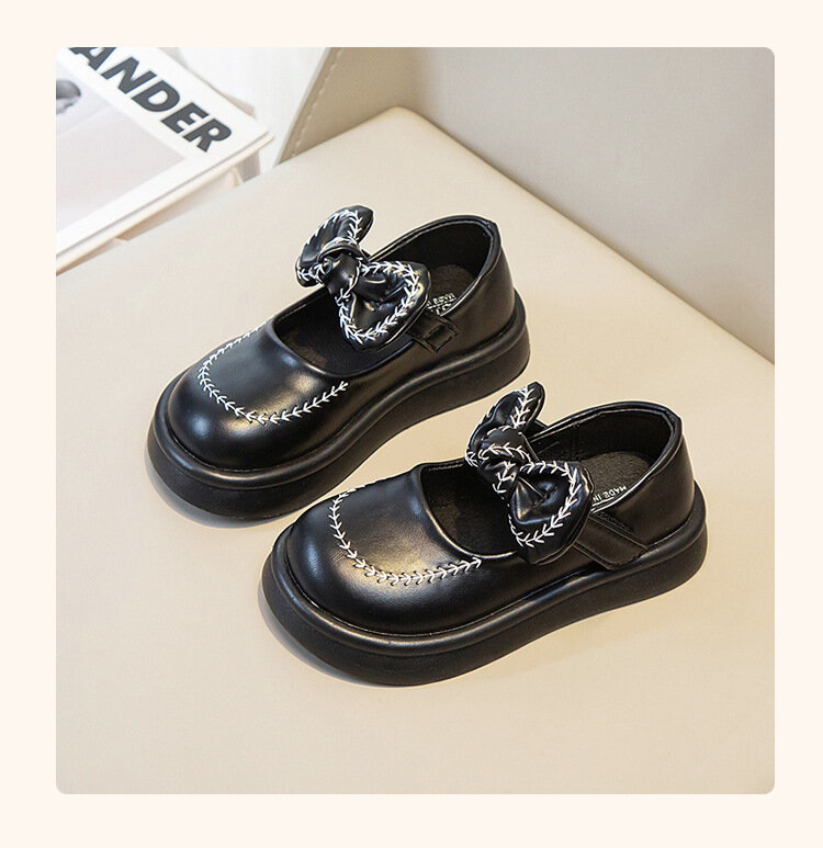 Children's Leather Shoes Spring 2024 New Girls Fashion and Comfortable Single Shoes Bow Girls Shoes