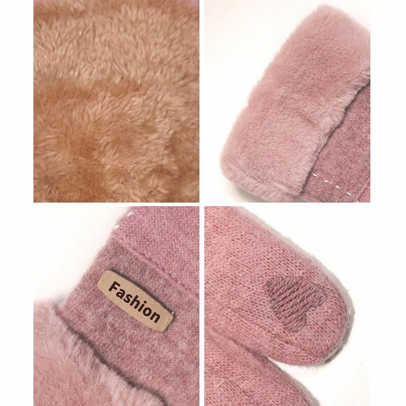 1Pair Thick Plush Cashmere Gloves Warm Touch Screen Embroidery Pattern Furry Warm Mitts Full Finger Mittens Autumn Winter