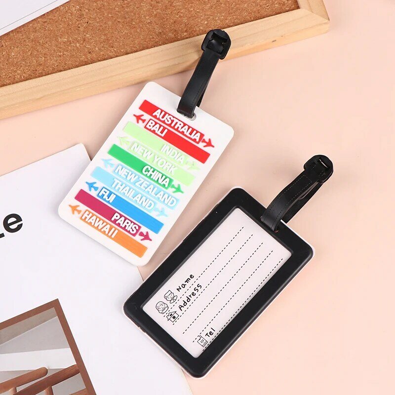 Suitcase Tag Country Name Luggage Tag Fashion Letters Address Holder Baggage Label Silicone Identifier Travel Accessories