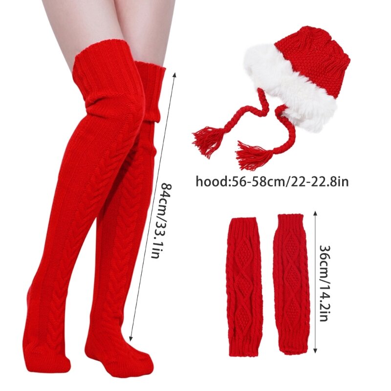 Santa Cosplay Costume Arm Sleeves Leg Sleeves Beanie Hat for Christmas Celebration Masquerade Balls Dress Up Drop Shipping