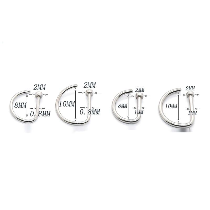 New Curved Barbells Fake Nose Piercing D Shaped Tragus Helix Stud Earring Hoop Septum Stainless Steel Ring Nostril Body Jewelry