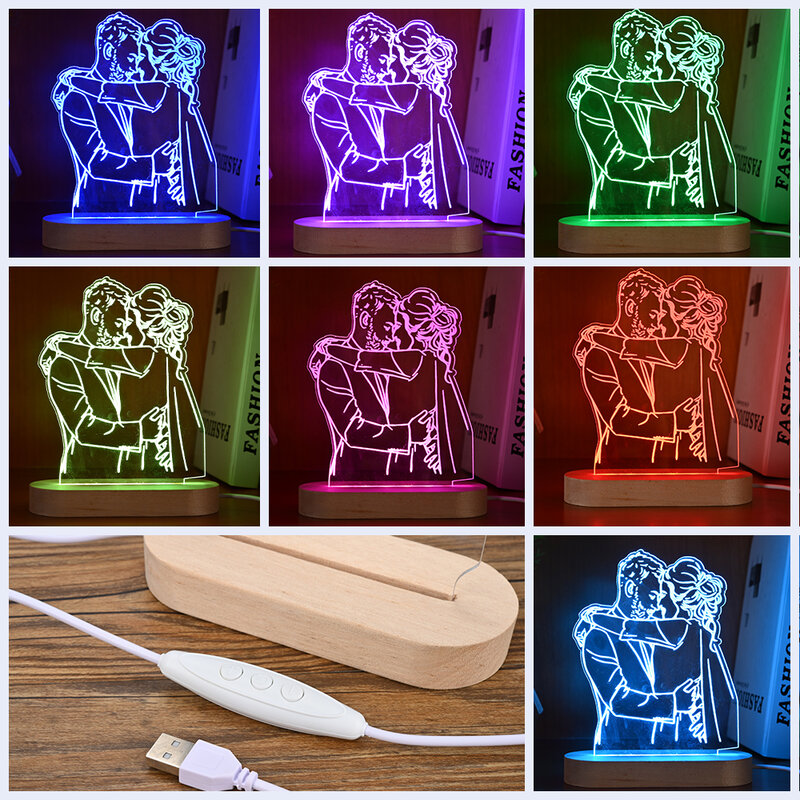 Lámpara de foto 3D personalizada, foto y texto personalizados, Día de San Valentín, boda, aniversario, cumpleaños, 3D luz nocturna, regalos