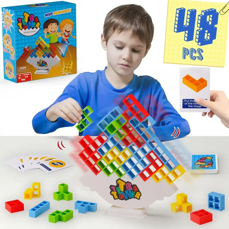 16/32/48PCS Tetra Tower Fun Balance Stacking Building Blocks Board Game Kids Adults Friends Team Dorm Family Night and Partie