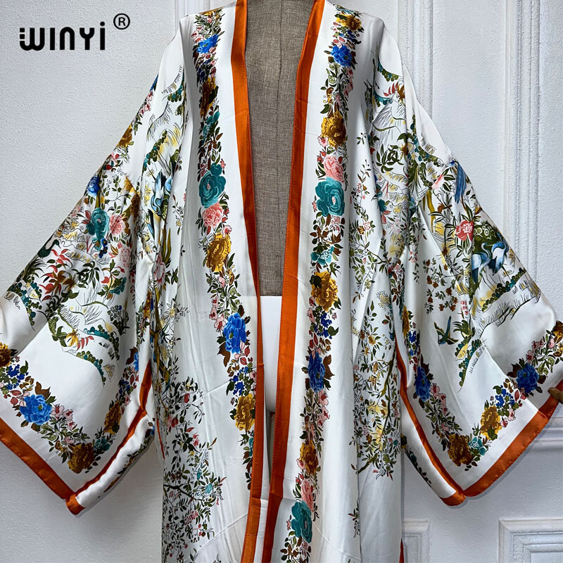 Winyi Sommer Kimono Afrika Print Kleid Strand tragen Maxi kleid elegante Strickjacke Urlaub Strand Outfits für Frauen Abaya Dubai Luxus