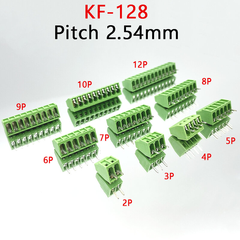 Borniers de fil à vis KF128 2-5 broches, connecteur PCB 2.54mm, pas 2/3/4/5 broches, bornes 150V 6A pour câble 26-18awg, 10 pièces