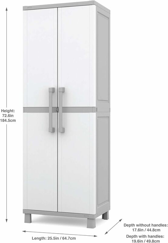 Armario de almacenamiento con puertas y estantes para herramientas, organización del hogar, grande, blanco y gris