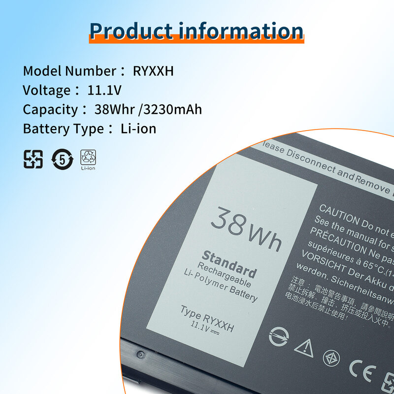 BNEW RYXXH-Bateria do portátil para Dell Latitude, 12, 5000, 11, 3150, 3160, 3550, E5250, E5450, E5550 Series, 3Cell, Li-Polymer Battery