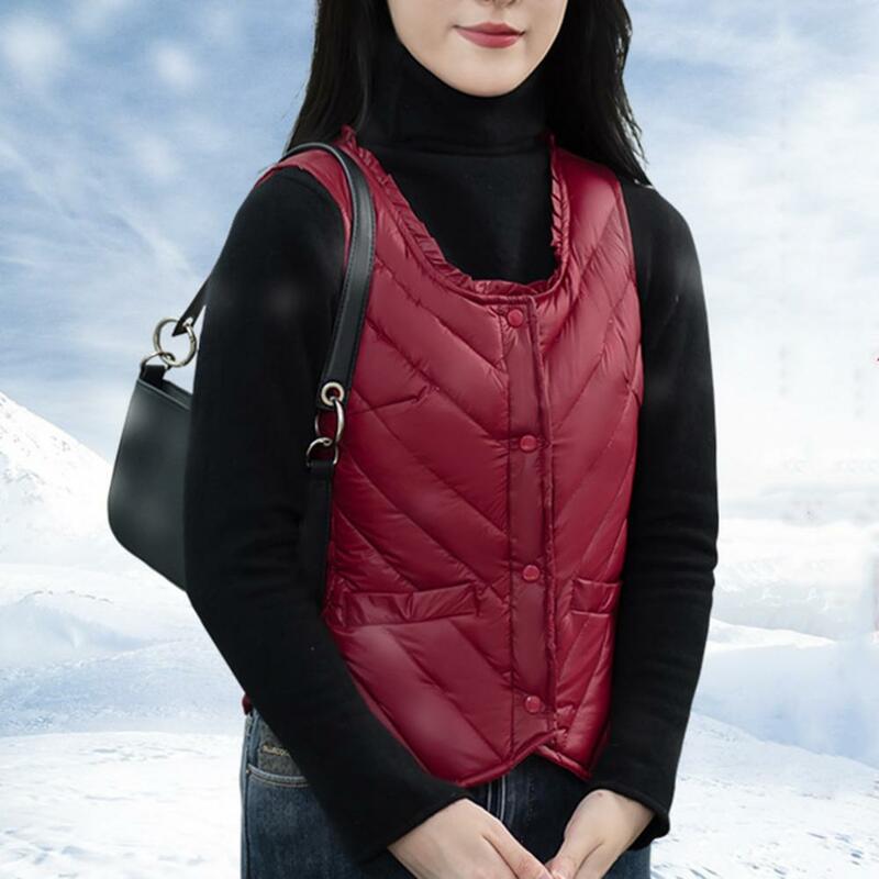 เสื้อกั๊กคอวีแขนกุดระบายอากาศสำหรับผู้หญิงเสื้อกั๊กผู้หญิงบุนวมนุ่มสบายสำหรับฤดูใบไม้ร่วงฤดูหนาว