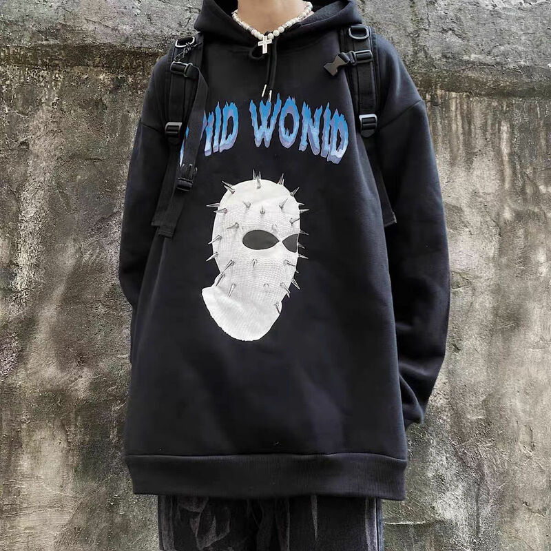 Ins Eropa dan Amerika Hip-Hop High Street Kepala Potret Kebesaran Percetakan Longgar Berkerudung Pullover Sweater Tren Pria
