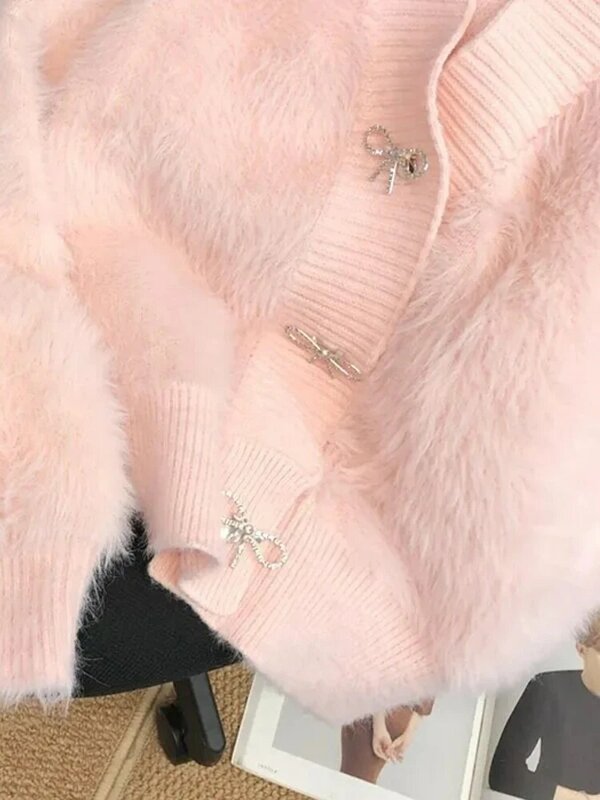 Chaquetas de punto recortadas de piel de conejo sintética para mujer, abrigo de felpa de una sola botonadura, Casacas coreanas Ceketler, invierno, cálido, clásico, elegante, nuevo