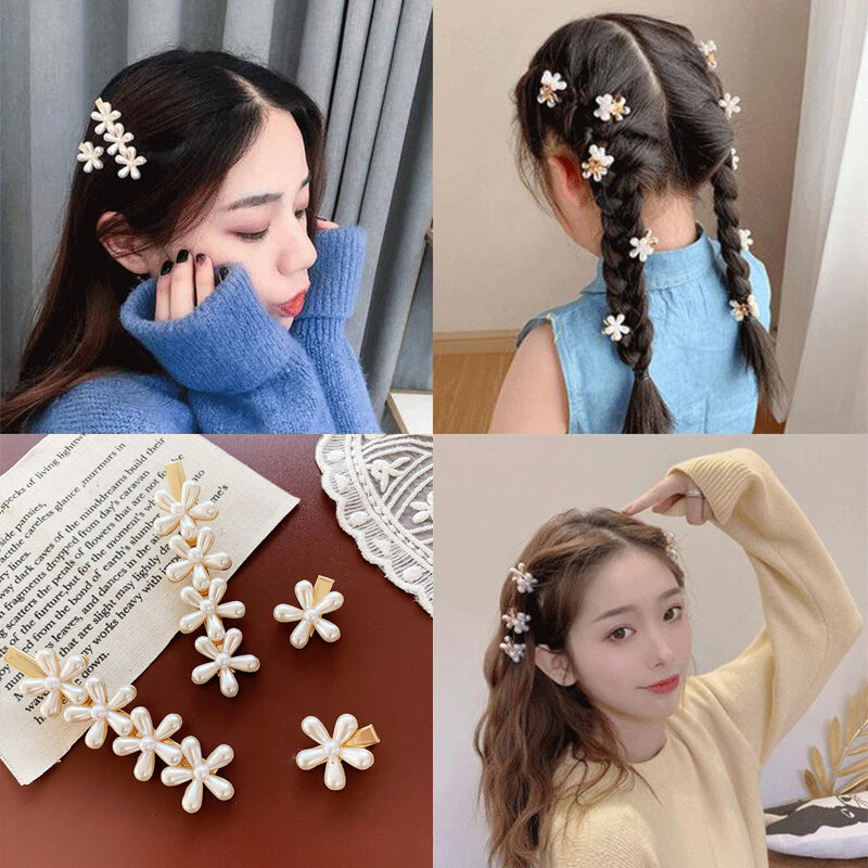 Mini Pearl Hair Barrettes Sweet Flower Pins Hair Clips Decorative Hair Accessories for Women Girls